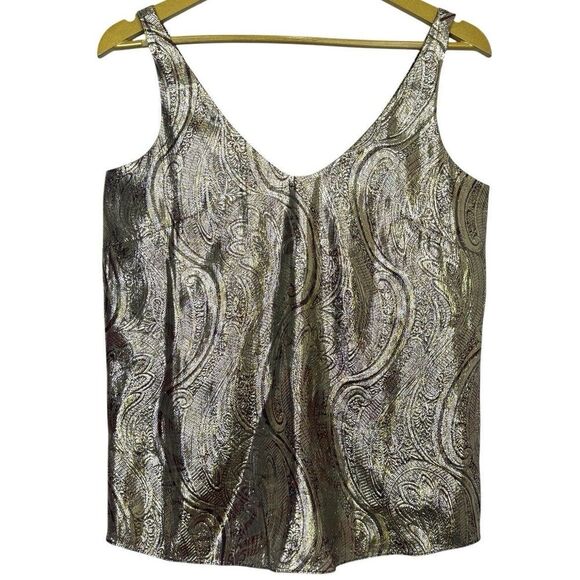 J. Crew Womens Silk Paisley Tank Top Size 0 Gold Boho Grunge Festival Whimsigoth - Picture 2 of 9